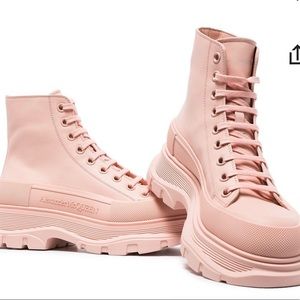 Pale rosy pink, Alexander McQueen high top shoes.